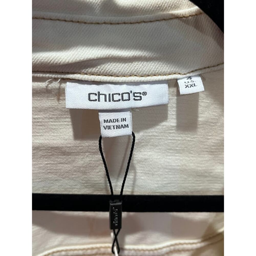 NWT Chico's Jacket Cropped Pleat Denim Sea Salt Cream XXL Preppy Boho Casual - Picture 3 of 7